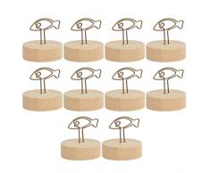 10 pezzi Porta Memo con Base Legno, Portacarte a Forma di Pesce con Base Originale in Ciliegio, Memo Clip Forma di Cuore Portafoto Clip Porta Foto da Tavolo per Feste, Bar, Buffet, Menu, Foto