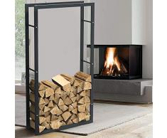 BAKAJI Portalegna Verticale Supporto Scaffale Rettangolare in Metallo Porta Legna da Interno Esterno Legnaia Casa Giardino per Camino Caminetto Stufa Design Moderno (150 x 25 x 80 cm)