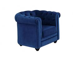 Vente-unique - Poltrona CHESTERFIELD in velluto Blu notte
