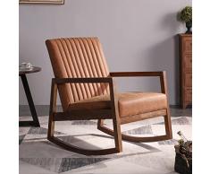 Wahson Sedia a Dondolo in Pelle Poltrona a Dondolo Imbottita per Allattamento Poltroncina Vintage con Gambe in Legno Massello per Soggiorno/Camera da Letto (Marrone)