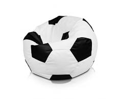 Ecopuf | Puff Poltrona Sacco a forma di Palla da Calcio in Ecopelle Taglia L - Pouf a Sacco con imbottitura - Pouf Poltrona con Doppia Zip - Dim 90x55