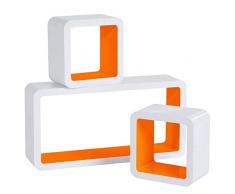 WOLTU RG9229or Mensole da Muro Mensola a Cubo Scaffale Parete Libreria CD Legno MDF Moderno 3 Pezzi Diametro Diverso Arancio-Bianco