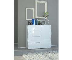Dmora Credenza moderna, Madia di design, a 1 anta e 4 cassetti, Made in Italy, Mobile Porta TV, Buffet da soggiorno, cm 90x40h81, colore Bianco lucido