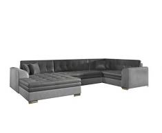 E- MEUBLES Ampio divano angolare XXL a U panoramico letto Convertibile 6/7 Posti - in Tessuto - Soggiorno & soggiorno - Dario (Grigio scuro +Grigio chiaro (Monolith 97+Monolith 84), Sinistra)