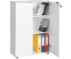 BAKAJI Armadio Archivio documenti 2 ante, Mobile Mobiletto Di Ufficio Modulo Scaffale 3 Ripiani, per Casa, Ufficio, Studio, porta Carte, Portadocumenti Con Chiave Chiusura a Serratura (Bianco)