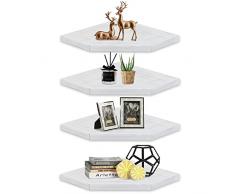 Mensola angolare in legno sospesa, angolare, 4 ripiani, mensola angolare rustica, da appendere al muro, per soggiorno, camera da letto, bagno, cucina, ufficio, bianco shabby
