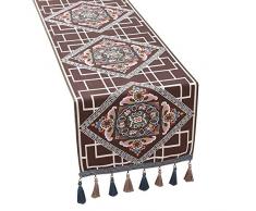 Runner da Tavola,Marrone Vintage Stile Etnico Jacquard Ricamo Runner Lungo Rettangolo Tavolo da Pranzo Resistente al Calore Tavolino da caffè Mobile TV Scarpa da Tavolo Tovaglia,34 Cm X 300 Cm