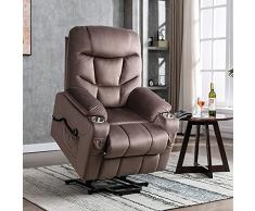 S*MAX Poltrona Elettrica Alzapersona Poltrona per Anziani Panno di Velluto Poltrona Relax soggiorno Tasche laterali ricarica USB Telecomando Marrone