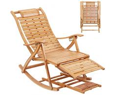 FATIVO Sedie a dondolo per soggiorno, poltrona dondolo bambù poltrona riposo sedia relax pieghevole sedia a sdraio con poggiapiedi sedia a dondolo da interno con braccioli poltrona sdraio poltrona