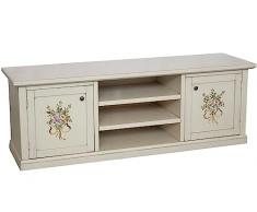 Vicentini arreda MOBILE PORTA TV IN LEGNO SHABBY CHIC BIANCO ANTICATO DECORATO A MANO