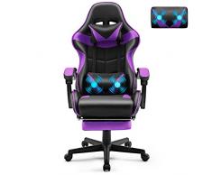 Soontrans Sedia da Gaming Massaggiante con Poggiapiedi & Poggiatesta & Cuscino Lombare Massaggio, Poltrona da Gaming, per Youtube Livestreaming Playstation (Viola)