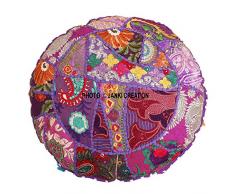 Rotonda cotone pavimento cuscino vintage ricamato patchwork copertura del cuscino, gypsy pouf pouf indiano da 40,6 cm, 40,6 cm Boemia vintage ricamato pouf ottomano pouf copertura indiano rotondo indiano