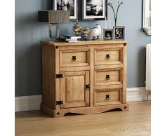Vida Designs Corona - Credenza 1 anta e 4 cassetti, in legno di pino massiccio, 76 x 86 x 40 cm