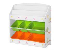 Songmics GKR44WTV1 Scaffale per Libri e Giocattoli per Bambini, Libreria a 3 Piani e 6 Cesti Rimovibili, Mobile di Legno e Scaffale per Stanza dei Giochi, Cameretta, Asilo, Beige