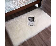 DQMEN Faux Pelliccia di Agnello di Pecora Tappeto,Pelliccia Sintetica Tappeto Vello di Pecora (Bianco, 60 X 90cm)