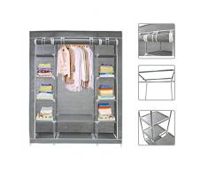 Todeco - Armadio, Guardaroba - Materiale: Tubi in acciaio inossidabile - Tipo di chiusura: Parti in velcro e zip - 3 porte, 172 x 134 x 43 cm, Grigio