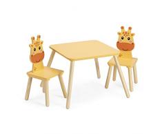 Navaris Salottino Bambini 1x Tavolo 2x Sedie - Set Tavolino e Sedie Bimbi in Legno - Mobili Cameretta Sala Giochi 3+ Anni - Design Giraffa - Giallo