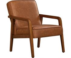 Yaheetech Poltrona Lounge in Ecopelle PU Imbottita con Braccioli e Schienale da Salotto/Lettura/Riposo/Lavoro/Bar Marrone Chiaro