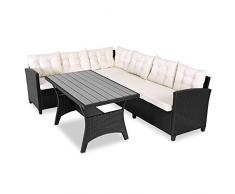 Casaria Divano Angolare da Giardino Polyrattan Piano Tavolo WPC Salotto da Esterno Nero