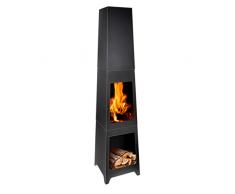 BBQ Collection Camino da giardino, braciere da terrazzo, per esterni, nero, 36 x 36 x 150 cm