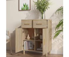 Tidyard Credenza con 2 ante e 2 Cassetti Rovere Sonoma,Credenza Soggiorno Cucina,Mobile Credenza Cucina,Credenze e Buffet,Armadio da Cucina,Mobiletto Multiuso,Armadio con Ripiani 69,5x34x89 cm