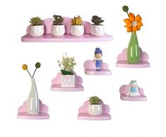 Pyjacos Mensole da Muro Set di 7 Mensola da Parete per Decorazioni per Cameretta Bagno Cucina Salotto piccola Mensola Adesiva da Muro nuvola rosa-L