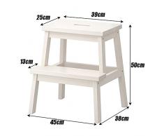 JL Mini Portatile in Legno Massello A Due Gradini Sgabello Sgabello Cambiamento Cucina Bagno WC Sgabello 45X38X50 Cm A+ (Colore : Bianca)