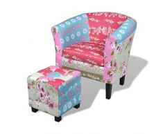 Tidyard Poltrona con Poggiapiedi in Design Tessuto Patchwork,Poltrona Relax,Poltrona da Salotto,Poltrona da TV,Poltrocina in Tessuto,Poltrone in Tessuto,Poltrona Moderna