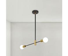 Lampade da Soffitto Industriali E27 Lampadario Cucina Sputnik a 2 Luci, Diametro 60cm Altezza 50cm Lampadari da Soffitto per Soggiorno, Camera da letto (Nero + Oro)