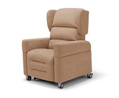 Orthomatic® - Poltrona Relax 4 Motori, Disabili, Modello Alba Motorizzata, Memory-Foam, Anti-decubito, Roller4Ruote, Braccioli - Ali estraibili, Maniglione Anti-Macchia IVA 4% (Beige)