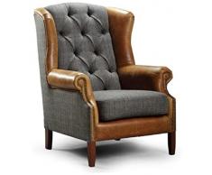 Casa Padrino poltrona a orecchioni grigio/marrone/marrone scuro 83 x 90 x A. 105 cm - Poltrona da soggiorno con vera pelle - Mobili da Soggiorno Chesterfield