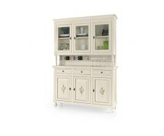 InHouse srls Base credenza, Arte povera, in Legno massello e MDF con rifinitura in Bianco Lucido con decori - Mis. 158 x 47 x 103