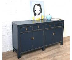 OPIUM OUTLET - Comò cinese, credenza, stile coloniale vintage, blu shabby chic (blu scuro)