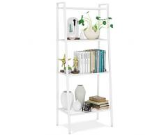 Homfa Scaffalatura a 4 Ripiani Universal Scaffale Libreria in Ferro Scaletta Decorativa 60x35x147cm (Bianco)