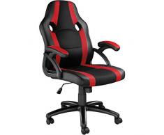 TecTake 800781 Sedia da Ufficio, Poltrona da Computer, Sagomatura Ergonomica, Rotelle Doppie, Scrivania Direttore PC Sportivo- Disponibile in Diversi Colori (Nero-Rosso | No. 403479)