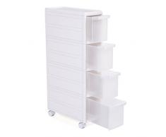 SONGMICS Carrello Stretto con 4 Cassetti, Scaffale Salvaspazio da Cucina o Bagno, Scaffale multiuso, con Rotelle, Altezza di 89 cm, Bianco KFR05W