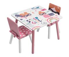EUGAD Tavolo per Bambini con 2 Sedie Tavolino e Sedia per Bimbi Set Mobile in Legno per Cameretta Asilo 2-6 Enni Colore Rosa 0006ETZY
