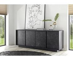 Web Convenienza Madia con 4 Ante Made in Italy – Credenza Contenitore Collezione Carrara per Soggiorno Cucina Ingresso Sala da Pranzo Mobile Design moderno originale Marmo Nero