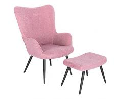 WOLTU Poltrona Relax con Pouf Poggiapiedi Sedia Poltroncina Imbottita con Braccioli Poltrona da Lettura con Schienale Alto per Camera da Letto Salotto in Pile Sherpa #2410 (Rosa)