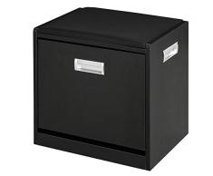HOMCOM Pouf Portascarpe con Cassetto a Ribalta, Scarpiera Salvaspazio con Seduta Imbottita in Similpelle Nera