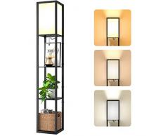 Lampada Salotto da Terra in Legno con Scaffale, Tre temperature di colore Lampada da Pavimento con 3000K-5000K E27 Lampadine, Lampada a Stelo 1.6M, Piantana da Terra per Camera Da Letto e Soggiorno