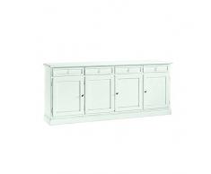 Mar.c.a. Design Credenza, per Soggiorno, Arte Povera, Struttura Legno massello di Pioppo, 4 Cassetti, 4 Porte colore bianco opaco - Mis. 205 x 42 x 86 cm.