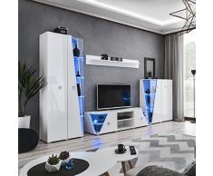 Arredodacasa.com Parete Attrezzata Soggiorno con Vetrine Illuminate con Luci LED Mobile Porta TV 1 Mensola Mobile dal Design Moderno Bianco Lucido PAP30