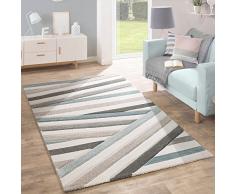 Designer Tappeto Moderno Taglio Sagomato Colori Pastello A Righe Zig Zag Blu Crema, Dimensione:80x150 cm