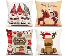 4 Pack cuscini natalizi per divano Cotone Biancheria Decorativo cuscini natalizi 45x45 cm