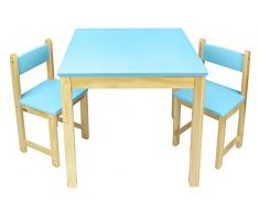 Leomark Tavolo in legno e due sedie set, tavolino sgabelli, tavolo per camera di bambini, mobili in legno, mobili per bambini scuola e materna asilo, colore: BLU, dimensioni: 60 x 60 x 54,5 cm (LxPxA)