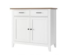 HOCSOK Credenza Armadio da Cucina Bianca con 2 Cassetti, Mobiletto Portaoggetti con Ripiani Regolabili, Armadio di Stoccaggio in Legno, 82x40x91cm