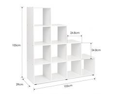 HOMFA Libreria a Scala Mobile Per Archiviazione Con Mensola in Legno, Scaffale Cubo Per Libri CD Pianti Modelli Bianco (10 Cubi)