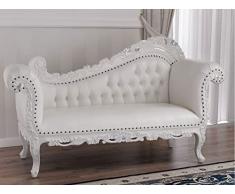 Simone Guarracino Luxury Design Dormeuse Alejandra Stile Barocco Moderno Divano 2 posti Chaise Longue Bianco Laccato Lucido e Foglia Argento Ecopelle Bianca Bottoni Crystal SW