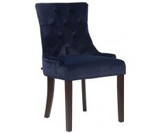 CLP Poltrona Pranzo Aberdeen Stile Chesterfield in Velluto E Legno caucciù I Sedia Soggiorno Imbottita con Alto Schienale, Colore:Blu, Colore del Telaio:Antico